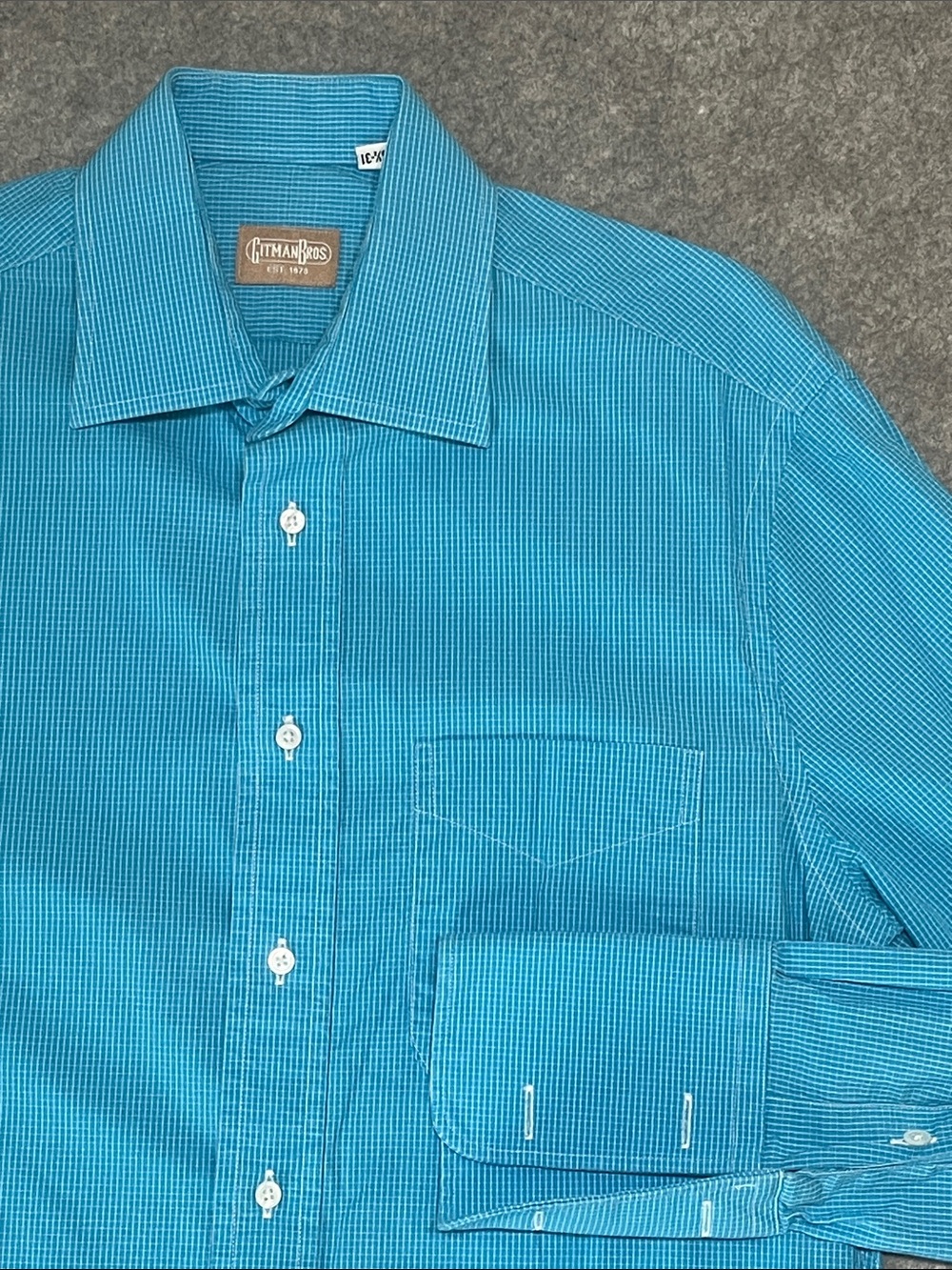Gitman Bros. Men's Teal Check Button-Up Shirt French Cuffs